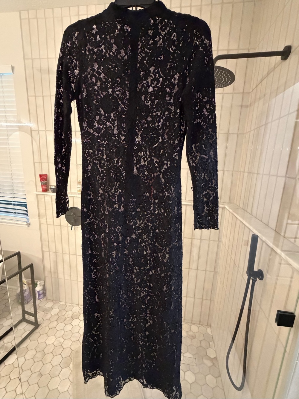 Vince Camuto Black Lace Long-Sleeve Maxi Dress